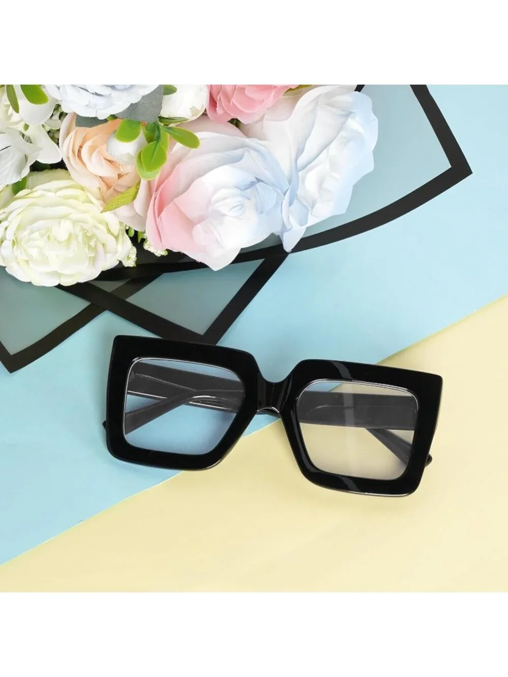 Women's Black Oversized Square Big Frame Computer Eyewear Thick Fashion Glasses